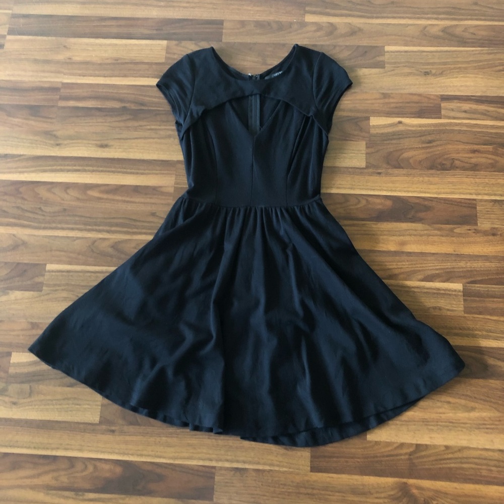 Classic Black Dress with Geometric Chest Detail